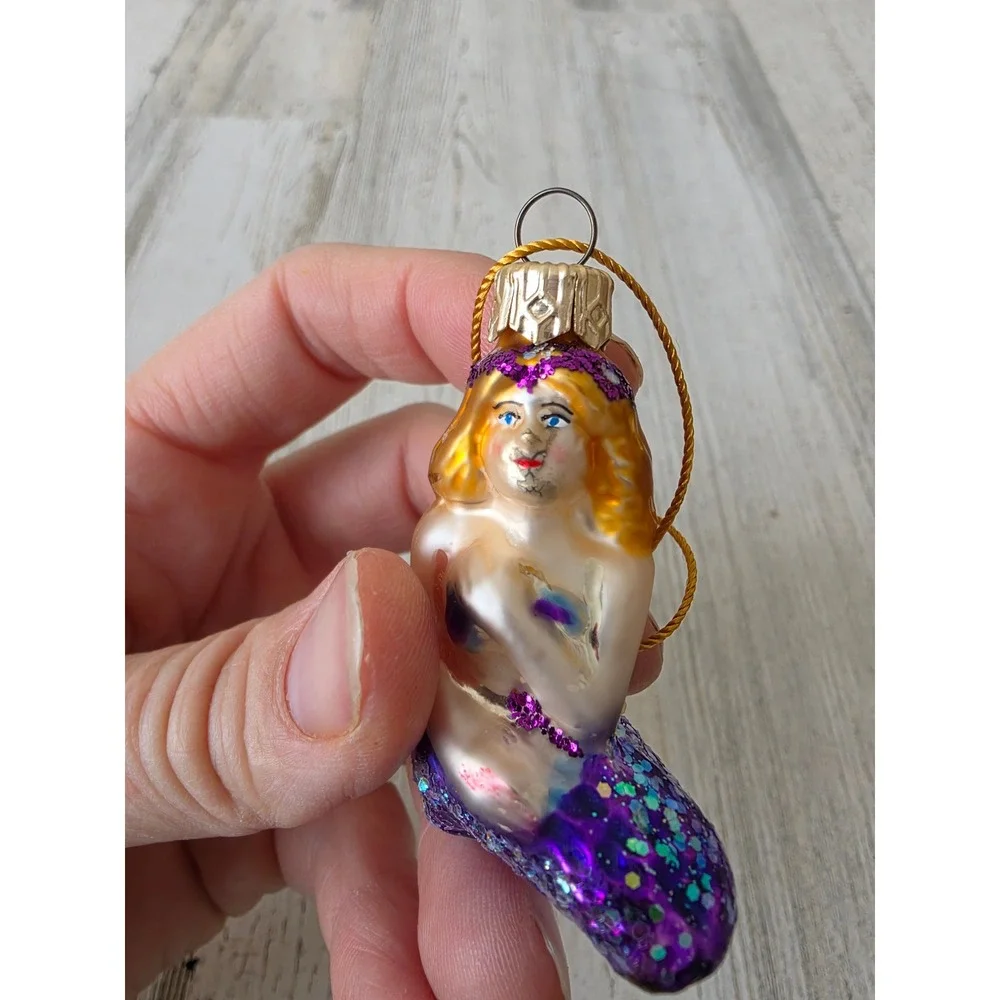 Vintage mini glass‎ mermaid not a call ornament Xmas tree